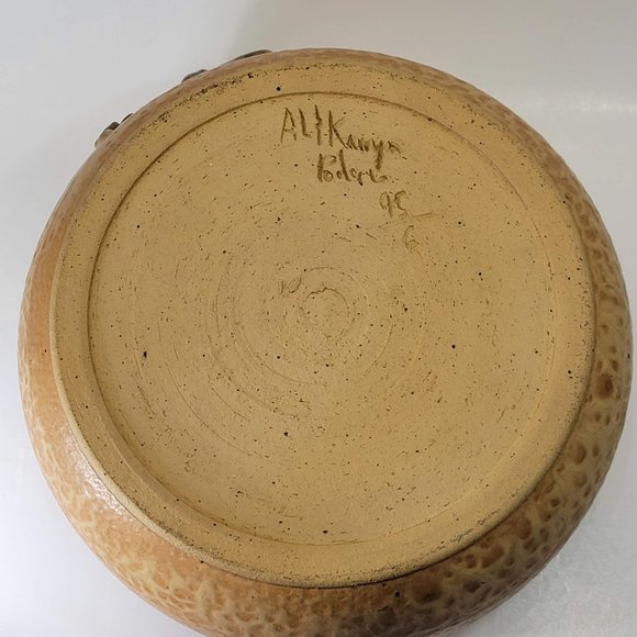 Handmade Stoneware Pot with Lid Grape and Leaf Design Ceramic Matt Glaze Signed - Picture 10 of 10